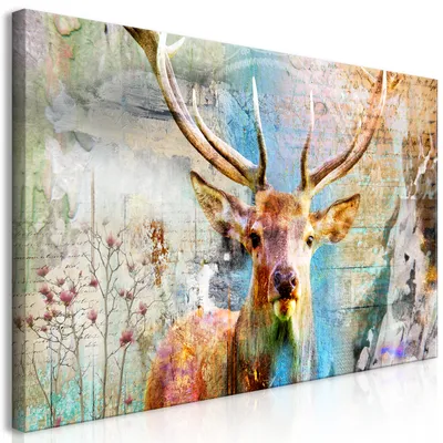 Image de Tableau mural Mega XXXL Cerf 250 x 125 cm Impression artistique en un seul morceau au format XXL à monter soi-même Tableaux sur toile Tableaux modernes Décoration murale DIY Décoration d'intérieur Cerfs Animaux Vintage g-C-0060-ak-f