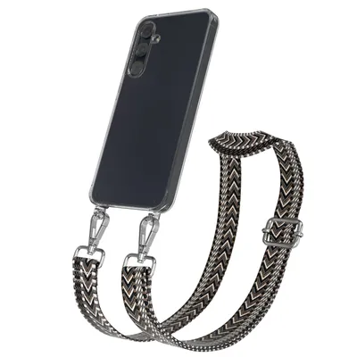 Immagine prodotto di Catena per cellulare EAZY CASE - Cinghia di trasporto regolabile compatibile con Samsung Galaxy A55, cavo per cellulare con copertura in silicone trasparente, cinghia in grigio