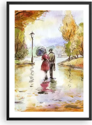 Produktbild von Gerahmtes Poster - Schwarzer Rahmen - Wetter regen herbst park - 50x70 cm - Wand Bild - Wanddeko - Wandbilder - Wandposter - Bilderrahmen - Bilder - Kunstdruck - Wandbild - P2BPA50x70-2914