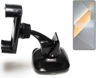 Produktbild von K-S-Trade kompakte Handy-Halterung Windschutzscheibe kompatibel mit Tecno Pova 6 Pro Armaturenbrett schwarz Autohalterung KFZ Halter