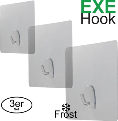 Produktbild von 3x EXE Hook Haken selbstklebend handtuchhalter ohne bohren wiederverwendbar Wasserfest bis 5Kg eckig matt