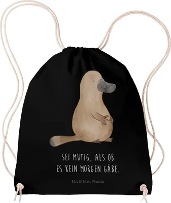 Produktbild von Mr. & Mrs. Panda Stoffbeutel Schnabeltier Mut - Schwarz - Geschenk, Weltreise, wander rucksack, Meer, Stoffrucksack, Beutel, Motivation, Büro, Sportbeutel, Jutebeutel