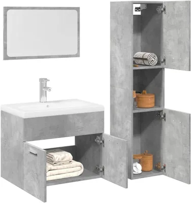 Produktbild von Badmöbel-Set in Beton Grau, 3-teilig