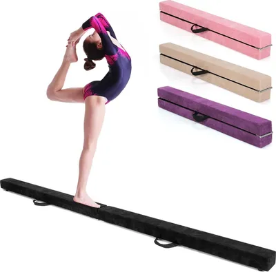 GYMAX Schwebebalken 240cm Klappbar - Rutschfester Gymnastikbalken Mit Kiefernholzrahmen