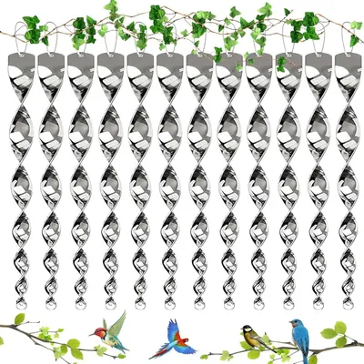 Produktbild von 12er Set Vogelabwehr Windspirale reflektierend, Edelstahl Optik Vogelvertreiber 360° Rotation, für Balkon & Garten gegen Tauben, dekorativer Vogelschutz in Silber