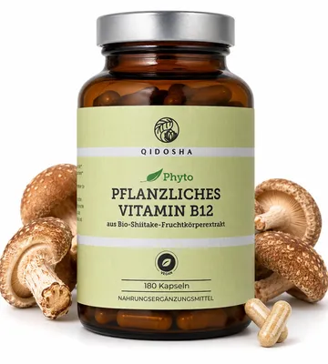 Produktbild von QIDOSHA  Vitamin B12 250 µg pflanzlich aus Shiitake Pilz, 180 vegane Kapseln