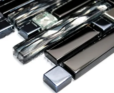 Produktbild von Handmuster Mosaikfliese Transluzent Edelstahl schwarz Verbund Glasmosaik Crystal Stahl schwarz Glas MOS86-0302_m