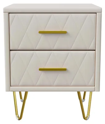 Immagine prodotto di Set di comodini - Comodino - 2 pezzi - 2 cassetti - Rivestito in ecoFinto cuoio imbottita - Gambe in metallo dorato - 41 × 35,5 × 51 cm - Beige