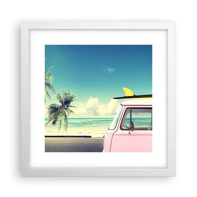 Produktbild von Gerahmtes Poster - Weißer Rahmen - Auto Surfbrett Strand Ozean - 30x30 cm - Wand Bild - Wanddeko - Wandbilder - Wandposter - Bilderrahmen - Bilder - Kunstdruck - Wandbild - P2WAC30x30-2835