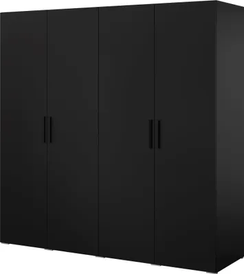 Kleiderschrank, Drehtürenschrank Schwarz mit Ablageflächen und Kleiderstangen Breite 200 cm