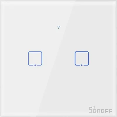 Produktbild von Sonoff T0EU2C-TX Smart Wall Switch, 2-Kanal Wand-Schaltaktor, weiß, ohne Rahmen, WiFi