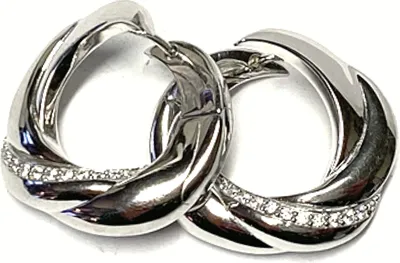 Produktbild von Ohrring 925/- Silber rhodiniert teilweise Glanz Zirkonia Creole Scharniercreole moderner Look