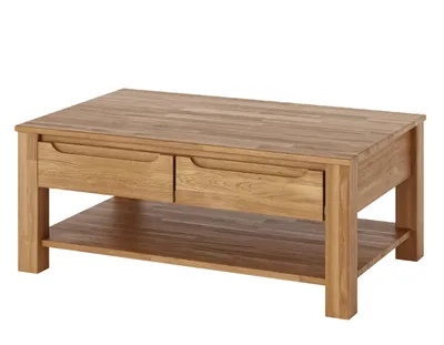 Produktbild von Couchtisch Eiche Massivholz 110x70 cm mit 2 Schubladen Wohnzimmertisch geölt