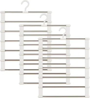 Produktbild von Famanu Multifunktionale Hosenbügel-Set mit 6 Ebenen aus rostfreiem Stahl - 3 Stück