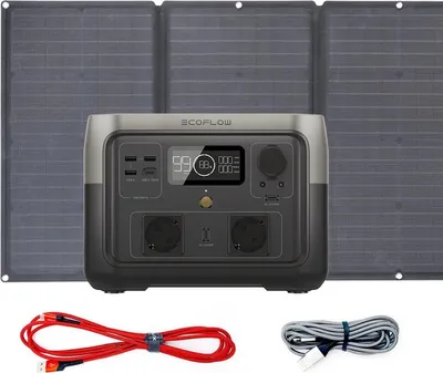 Produktbild von EcoFlow River 2 Max-Set Powerstation inkl. Solarpanel 160W, USB-Schnellladekabel