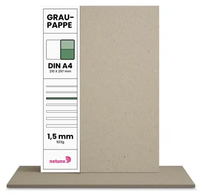 Productafbeelding van Netuno, 20 vellen grijze kartonnen plaat, DIN A4, 21 x 29,7 cm, 923g, 1,5 mm. Boekbinderskarton, grijs karton voor boekenbinden, knutselkarton, knutselpapier, kaartenkarton, grijs karton voor knutselen, boekenbindersaccessoires, boekenbinderskarton