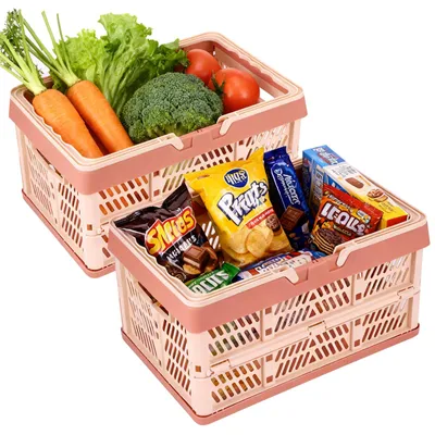 Productafbeelding van Opvouwbare boodschappentas – Set van 2 inklapbare dozen met handvat en antislipbodem, 30,5 x 20,5 x 16,5 cm, veelzijdig opbergdoos voor kamperen en de keuken