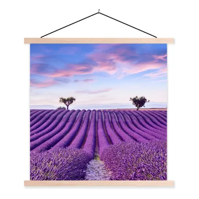 Produktbild von MuchoWow® Textilposter Lavendel - Natur - Lila - Bäume - Blumen 120x120 cm mit holzfarbenen Rahmen - Textil-Poster
