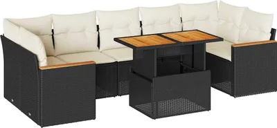 Produktbild von 8-tlg. Garten-Sofagarnitur mit Kissen Schwarz Poly Rattan