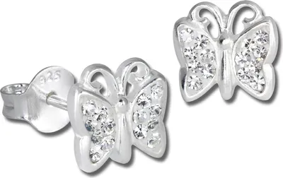 Produktbild von Teenie-Weenie Ohrstecker Kinder Silber weiß Schmetterling Ohrringe SDO094W
