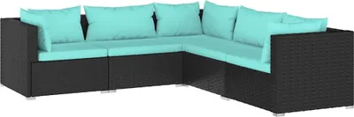 Produktbild von vidaXL 5-tlg. Garten-Lounge-Set mit Kissen Poly Rattan Schwarz