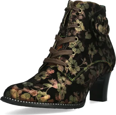 Produktbild von Laura Vita Damen Stiefelette Leder mit Blumenmuster Metallic Glanz Elcodieo 01, Größe:37 EU, Farbe:Braun