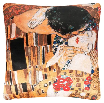Obrázek produktu pro Dekorativní polštář s motivem "Polibek" od Klimta, rozměry 40 x 40 cm