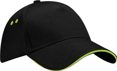 Immagine prodotto di Beechfield - Cappello "Ultimate" con visiera a sandwich per uomo/donna unisex BC5268 (taglia unica) (nero/lime)