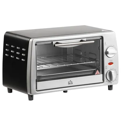 Immagine prodotto di HOMCOM Mini forno elettrico 10 l con 1 ripiano e 1 vassoio, temperatura regolabile da 100 °C a 230 °C, timer 60 min. 36,5 x 26 x 22 cm, nero