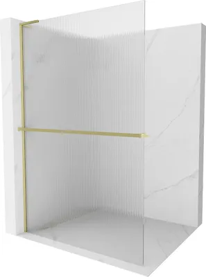Image de Mexen Kioto+ L paroi de douche avec étagère Walk-in 80 x 200 cm, verre transparent, finition dorée brossée - 800-080-123-55-09