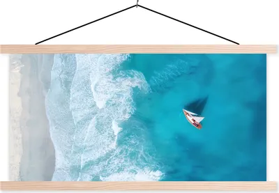 Produktbild von MuchoWow® Textilposter Boot - Meer - Strand 60x30 cm mit holzfarbenen Rahmen - Dekoration