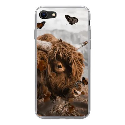 Produktbild von MuchoWow® Handyhülle Schutzhülle Hülle für iPhone 7 Scottish Highlander - Schmetterlinge - Pflanzen Silikon Softcase Handy Hülle - Kartenhalter