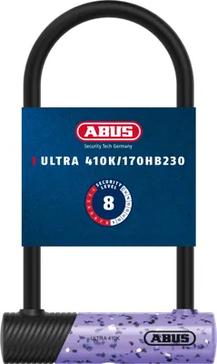 Zdjęcie produktu dla ABUS U-lock 410K Ultra do rowerów i hulajnóg elektrycznych - poręczna i wytrzymała blokada rowerowa z praktycznym uchwytem do transportu - akcesoria rowerowe - wariant 150HB230 - szekla o wysokości 230 mm - fioletowy