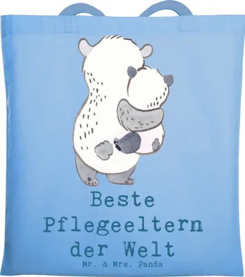 Produktbild von Mr. & Mrs. Panda Tote Bag Panda Beste Pflegeeltern der Welt - Sky Blue - Geschenk, Mama, Shopping Tasche, Geschenkidee, Einkaufstasche, Familie, Dankeschön, Papa, Eltern