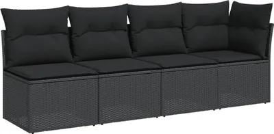 Produktbild von vidaXL Gartensofa mit Kissen 4-Sitzer Schwarz Poly Rattan