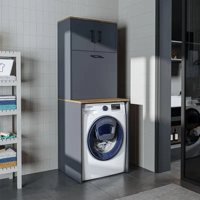Image de Skye Decor, armoire de rangement pour machine à laver, de haute qualité, anthracite et pin Atlantique, 65 cm