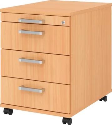 Produktbild von bümö office Rollcontainer - 3 Materialschubladen - Nachbildung: Buche, Griff: Chromgriff (Metall)
