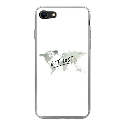 Produktbild von MuchoWow® Handyhülle Schutzhülle Hülle für iPhone 7 Weltkarte - Grau - Zitat Silikon Softcase Handy Hülle - Kartenhalter