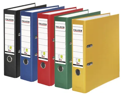 Image de Falken Original pack de 10 classeurs en plastique PP-Color. Fabriqué en Allemagne. 8 cm de large DIN A4 Vegan couleurs assorties 2x noir, bleu, rouge, jaune, vert Classeur à lettres Classeur de bureau