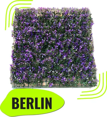 Obrázok produktu pre GeckoWall „BERLIN“ | Prémiová fialovo-indigová rastlinná stena | Obklad stien pre gastronómiu s motívom kvetov | Umelé levanduľové rastliny, montáž na stenu, stenové panely