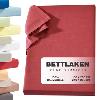 Produktbild von Linon Betttuch aus 100% Baumwolle ohne Gummizug Rot 150 x 250 cm