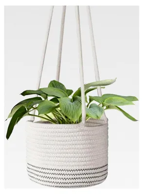 Produktbild von Makramee Blumenampel für Pflanzen bis 17,8 cm, Hängender Blumentopf mit 50,8 cm Baumwollseil, Hängeampel Halter für Boho Deko und Wanddekoration für Innen und Außen