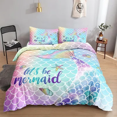 Zdjęcie produktu dla Komplet pościeli z motywem syrenki dla dzieci, 2-częściowy, 135x200 cm, 80x80 cm, mikrofibra, wzór akwarelowy