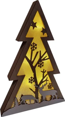 Produktbild von LED Weihnachtsbaum mit Rentier aus Holz – 30 x 21 x 3 cm