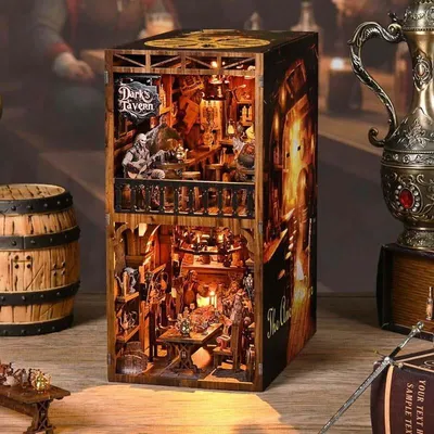 Produktbild von DIY Book Nook Gefährten-Taverne - 3D-Puzzle - 414 Teile - Miniaturhaus aus Holz - mit LED