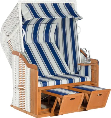 Produktbild von SUNNY SMART RUSTIKAL 250 BASIC Strandkorb, weiß/natur, Kunststoffgeflecht & Fichtenholz, 125 x 160 cm