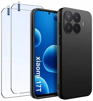 Productafbeelding van Beschermhoes voor Xiaomi 17T, matzwart, van siliconen, slank, 2 stuks, met 9H-glas