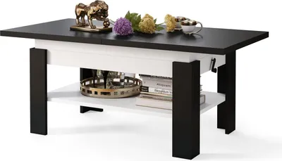 Produktbild von All4All Couchtisch Rino , Kaffeetisch , Wohnzimmertisch mit Ablage , Sofatisch , ausziehbar bis 170cm , höhenverstellbar , 130x65cm , 05 , Schwarz + Weiß
