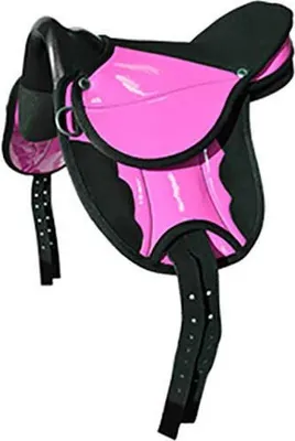 Image de Lexhis Synthetic Shetty : Selle anglaise noire et rose, avec étrivières. Tailles : 12 pouces (noir et rose)