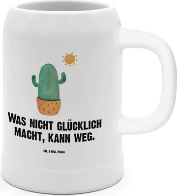 Produktbild von Mr. & Mrs. Panda Steinkrug Kaktus Sonne - Weiß - Geschenk, Bierhumpen, Seidel, Scheidung, Trennung, Freundin, Krug, Bierbecher, Glück, Liebeskummer, Tonkrug